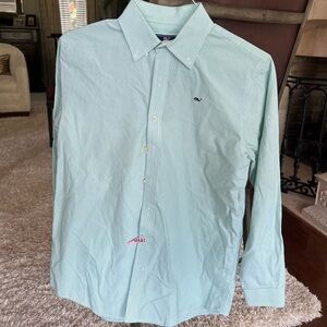 Vineyard Vines Whale Shirt Green and White Striped Boys Size L (16-18)